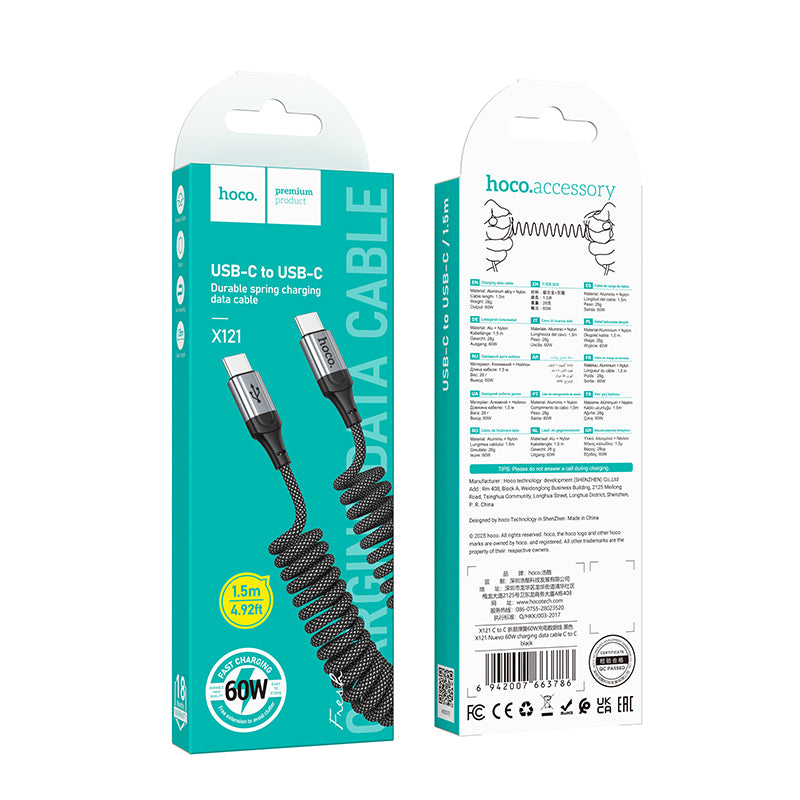HOCO X121 Coiled Charging Data Cable (C to L, C to C, A to C, A to L)