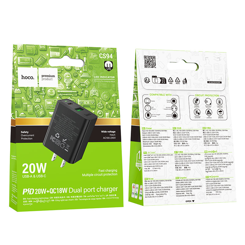 HOCO CS94 PD20W + QC3.0 Dual Port Charger/Set