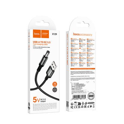 HOCO X129 DC5.5 Charging Cable (Type-C 12V or USB-A 5V)