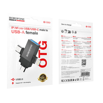 HOCO BOROFONE BV26D Lightning / Type-C / Micro USB Male to USB-A Female USB2.0 3-in-1 Adapter