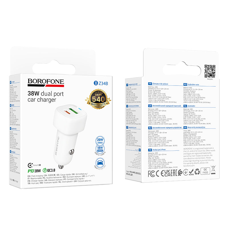 HOCO BOROFONE BZ34B PD38W Type-C and USB-A Car Fast Charger