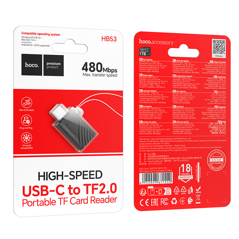 HOCO HB53 SD TF Card Reader 2.0 for Type-C