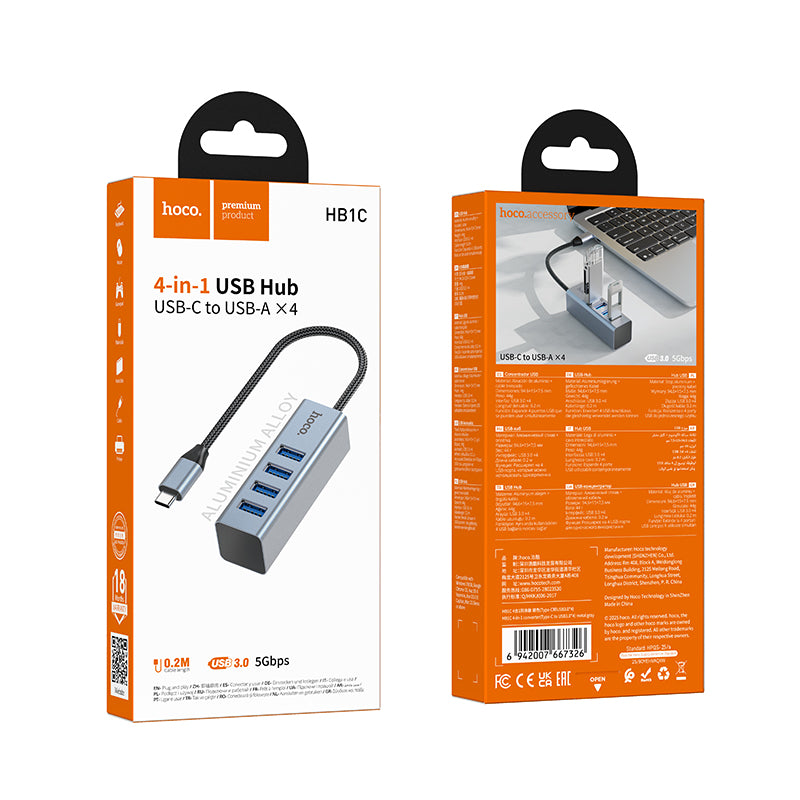 HOCO HB1C 4-in-1 Type-C to USB3.0*4 Converter/Adapter/Hub