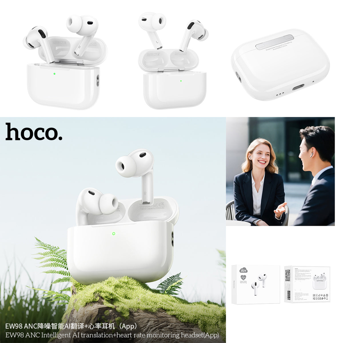 EW98 ANC Intelligent AI translation+heart rate monitoring headset