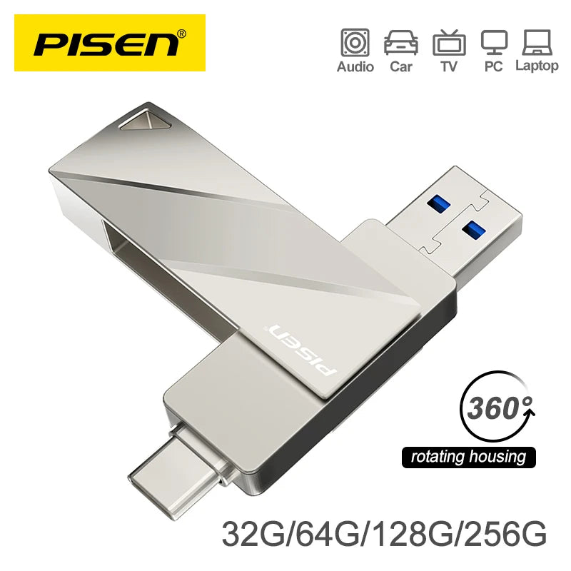 PISEN QYT-SD20 2-in-1 Metal USB 3.0 Flash Disk 64GB