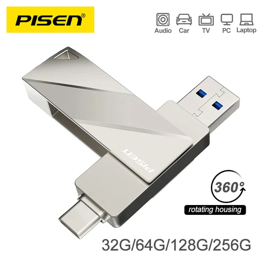 PISEN QYT-SD20 2-in-1 Metal USB 3.0 Flash Disk 128GB