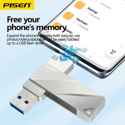 PISEN QYT-SD20 2-in-1 Metal USB 3.0 Flash Disk 64GB