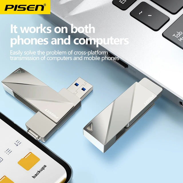 PISEN QYT-SD20 2-in-1 Metal USB 3.0 Flash Disk 64GB