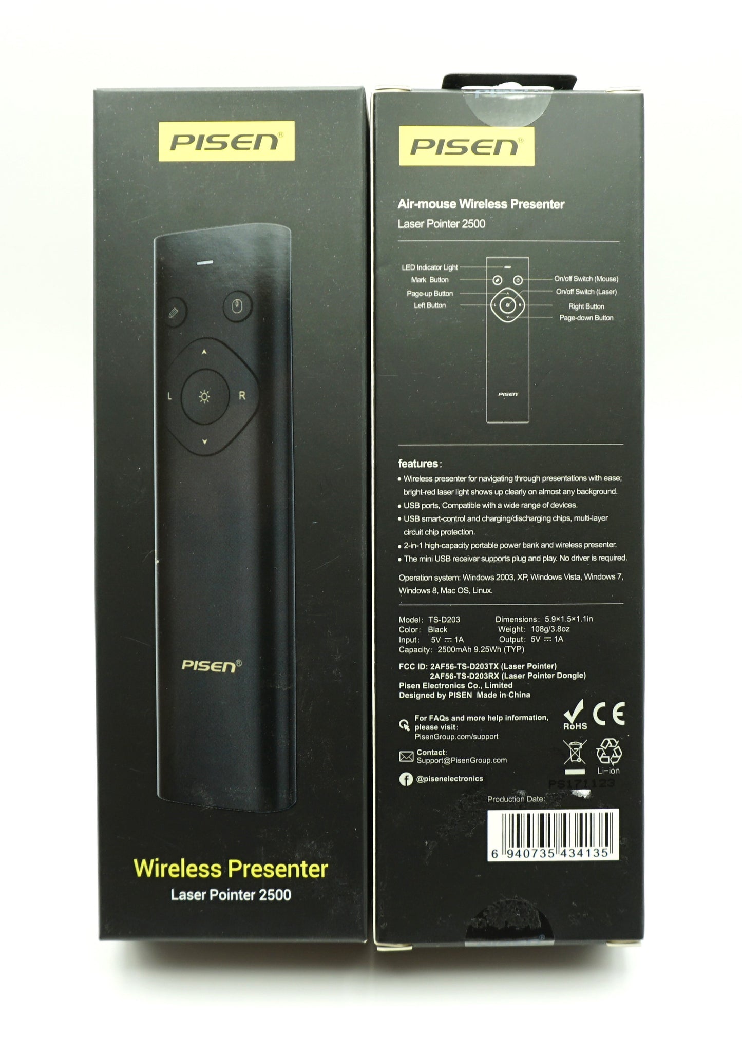 PISEN TS-D203 Wireless Presenter Laser Pointer 2500