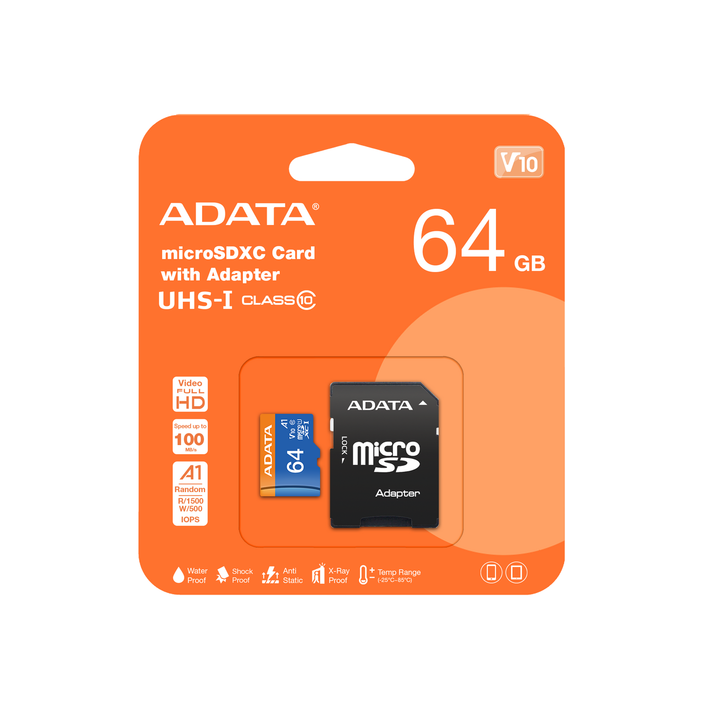 ADATA 64GB Micro SD Card with Adapter AUSDX64GUICL10A1-RA1