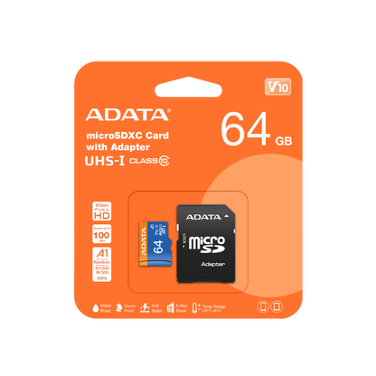ADATA 64GB Micro SD Card with Adapter AUSDX64GUICL10A1-RA1