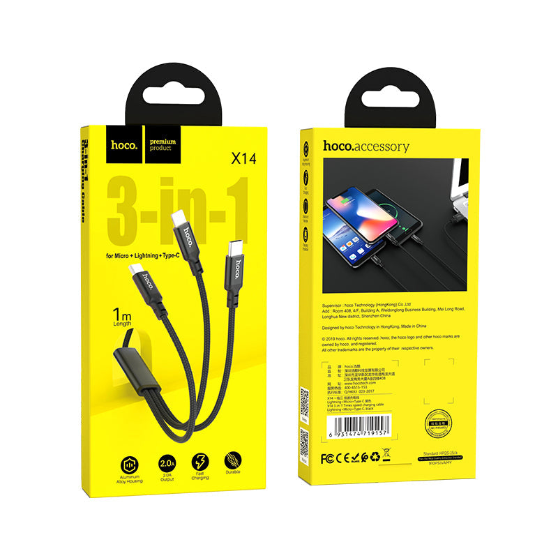 HOCO X14 3-in-1 Charging Cable 1m (Lightning / Micro-USB / Type-C)